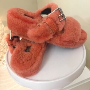 UGG FUZZ YEAH Mariposa Coral Sheepskin Platform Buckle Slide Sandals Women's 7